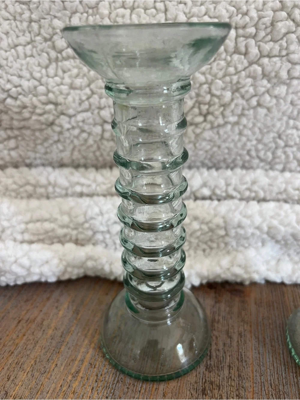 Set 2 Recycled Glass Ribbed Candlestick Holders Green/Blue Aqua 7.25”